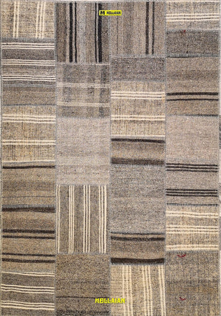 Tappeto Patchwork Kilim 235x170cm Grigio - Tortora - Beige Originale, Lavorato A Mano Originale Con Il Certificato Casa e cucina/Tessili per la casa/Tappeti e tappetini/Tappeti Mollaian Tappeti - Lecce, Commerciovirtuoso.it