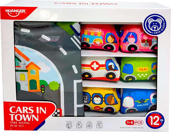 Tappeto-Pista-Auto-con-6-Veicoli-in-Tessuto-Kidz-Corner