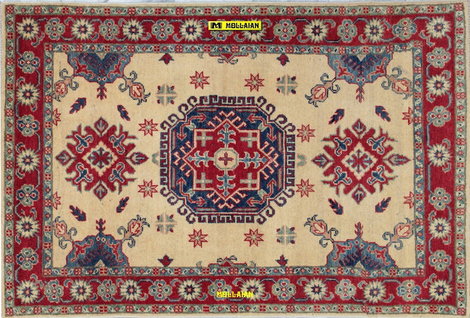 Tappeto Rettangolare Beige Avorio Rosso Uzbek Kazak 153x105cm Disegni Geometrici Caucasici Antichi E Frange Corte Casa e cucina/Tessili per la casa/Tappeti e tappetini/Tappeti Mollaian Tappeti - Lecce, Commerciovirtuoso.it