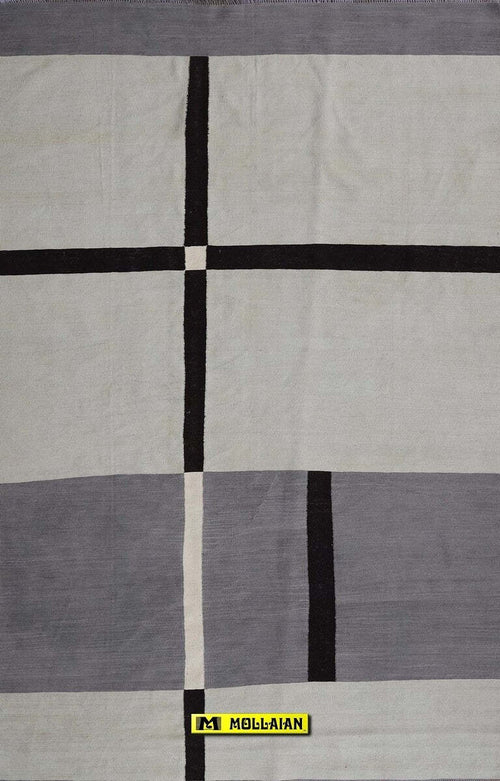 Tappeto Rettangolare Kilim Kaudani Melange 302x206cm Grigio In Lana, Colori Vegetali Melange, Disegno Moderno, Double Face Casa e cucina/Tessili per la casa/Tappeti e tappetini/Tappeti Mollaian Tappeti - Lecce, Commerciovirtuoso.it