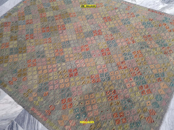 Tappeto Rettangolare Melange Verde Kilim Kaudani Melange 228x173cm Disegno Moderno, Double Face Originale, Lavorato a Mano, Pezzo Unico Casa e cucina/Tessili per la casa/Tappeti e tappetini/Tappeti Mollaian Tappeti - Lecce, Commerciovirtuoso.it