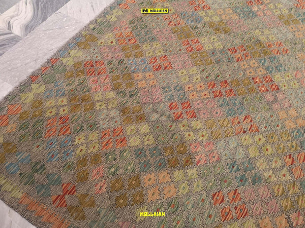 Tappeto Rettangolare Melange Verde Kilim Kaudani Melange 228x173cm Disegno Moderno, Double Face Originale, Lavorato a Mano, Pezzo Unico Casa e cucina/Tessili per la casa/Tappeti e tappetini/Tappeti Mollaian Tappeti - Lecce, Commerciovirtuoso.it