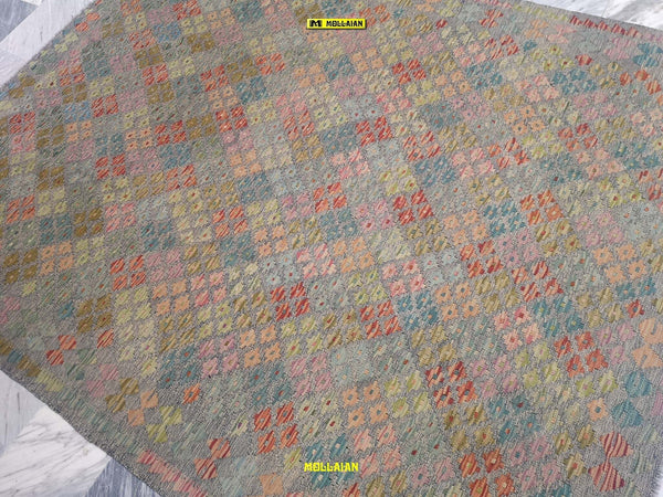 Tappeto Rettangolare Melange Verde Kilim Kaudani Melange 228x173cm Disegno Moderno, Double Face Originale, Lavorato a Mano, Pezzo Unico Casa e cucina/Tessili per la casa/Tappeti e tappetini/Tappeti Mollaian Tappeti - Lecce, Commerciovirtuoso.it