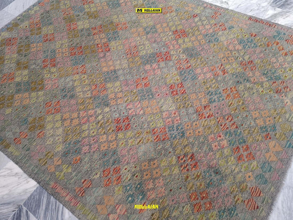 Tappeto Rettangolare Melange Verde Kilim Kaudani Melange 228x173cm Disegno Moderno, Double Face Originale, Lavorato a Mano, Pezzo Unico Casa e cucina/Tessili per la casa/Tappeti e tappetini/Tappeti Mollaian Tappeti - Lecce, Commerciovirtuoso.it