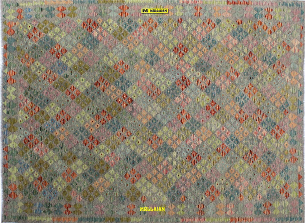 Tappeto Rettangolare Melange Verde Kilim Kaudani Melange 228x173cm Disegno Moderno, Double Face Originale, Lavorato a Mano, Pezzo Unico Casa e cucina/Tessili per la casa/Tappeti e tappetini/Tappeti Mollaian Tappeti - Lecce, Commerciovirtuoso.it