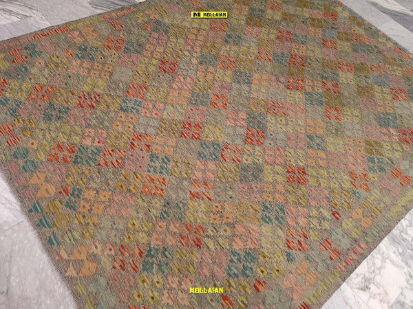 Tappeto Rettangolare Melange Verde Kilim Kaudani Melange 228x173cm Disegno Moderno, Double Face Originale, Lavorato a Mano, Pezzo Unico Casa e cucina/Tessili per la casa/Tappeti e tappetini/Tappeti Mollaian Tappeti - Lecce, Commerciovirtuoso.it