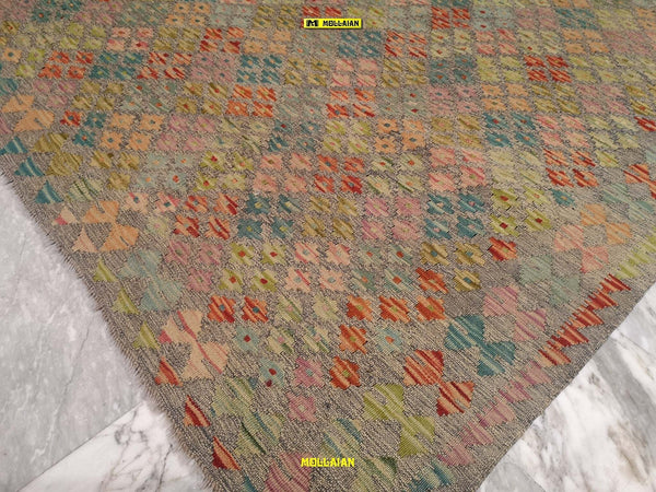 Tappeto Rettangolare Melange Verde Kilim Kaudani Melange 228x173cm Disegno Moderno, Double Face Originale, Lavorato a Mano, Pezzo Unico Casa e cucina/Tessili per la casa/Tappeti e tappetini/Tappeti Mollaian Tappeti - Lecce, Commerciovirtuoso.it