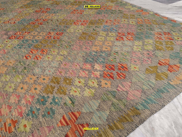 Tappeto Rettangolare Melange Verde Kilim Kaudani Melange 228x173cm Disegno Moderno, Double Face Originale, Lavorato a Mano, Pezzo Unico Casa e cucina/Tessili per la casa/Tappeti e tappetini/Tappeti Mollaian Tappeti - Lecce, Commerciovirtuoso.it
