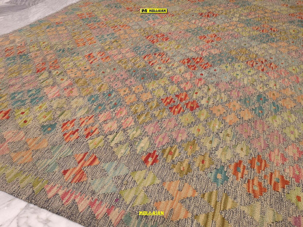 Tappeto Rettangolare Melange Verde Kilim Kaudani Melange 228x173cm Disegno Moderno, Double Face Originale, Lavorato a Mano, Pezzo Unico Casa e cucina/Tessili per la casa/Tappeti e tappetini/Tappeti Mollaian Tappeti - Lecce, Commerciovirtuoso.it
