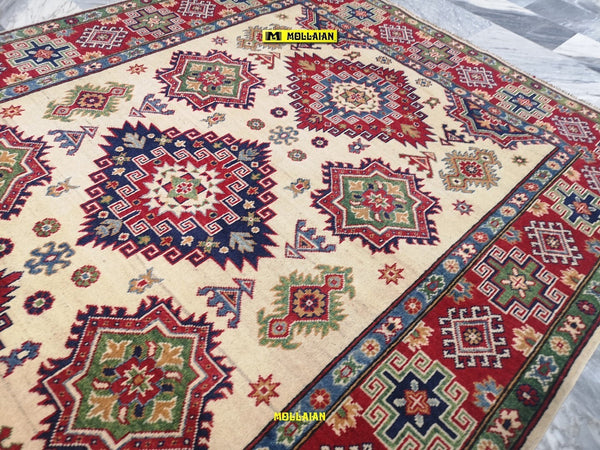 Tappeto Rettangolare Uzbek Kazak 246x175cm Beige Verde Arancio Tappeto Geometrico Orientale Originale Certificato Casa e cucina/Tessili per la casa/Tappeti e tappetini/Tappeti Mollaian Tappeti - Lecce, Commerciovirtuoso.it