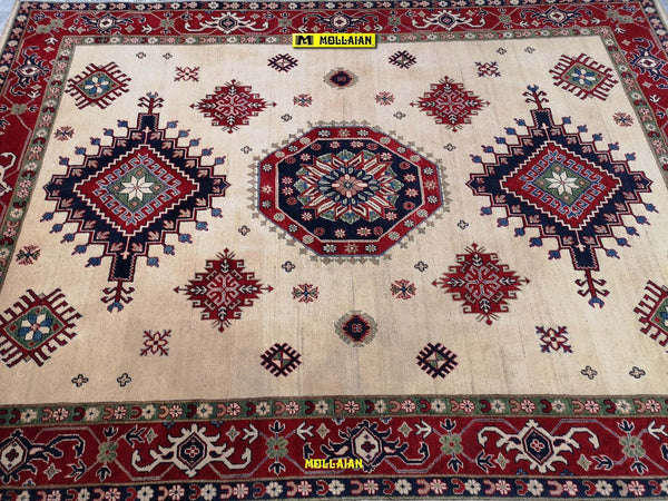 Tappeto Rettangolare Uzbek Kazak 295x213cm Beige E Arancione Tappeto Geometrico Orientale Originale Casa e cucina/Tessili per la casa/Tappeti e tappetini/Tappeti Mollaian Tappeti - Lecce, Commerciovirtuoso.it