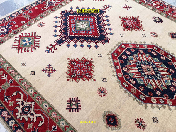 Tappeto Rettangolare Uzbek Kazak 295x213cm Beige E Arancione Tappeto Geometrico Orientale Originale Casa e cucina/Tessili per la casa/Tappeti e tappetini/Tappeti Mollaian Tappeti - Lecce, Commerciovirtuoso.it
