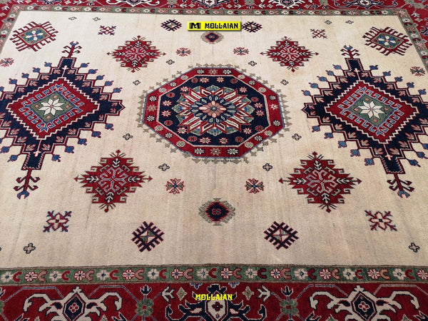 Tappeto Rettangolare Uzbek Kazak 295x213cm Beige E Arancione Tappeto Geometrico Orientale Originale Casa e cucina/Tessili per la casa/Tappeti e tappetini/Tappeti Mollaian Tappeti - Lecce, Commerciovirtuoso.it