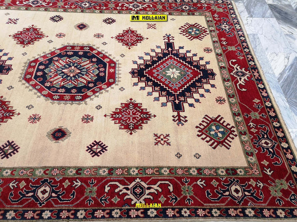 Tappeto Rettangolare Uzbek Kazak 295x213cm Beige E Arancione Tappeto Geometrico Orientale Originale Casa e cucina/Tessili per la casa/Tappeti e tappetini/Tappeti Mollaian Tappeti - Lecce, Commerciovirtuoso.it