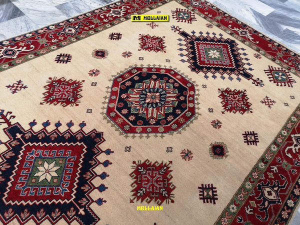 Tappeto Rettangolare Uzbek Kazak 295x213cm Beige E Arancione Tappeto Geometrico Orientale Originale Casa e cucina/Tessili per la casa/Tappeti e tappetini/Tappeti Mollaian Tappeti - Lecce, Commerciovirtuoso.it