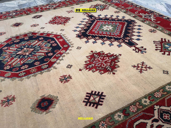 Tappeto Rettangolare Uzbek Kazak 295x213cm Beige E Arancione Tappeto Geometrico Orientale Originale Casa e cucina/Tessili per la casa/Tappeti e tappetini/Tappeti Mollaian Tappeti - Lecce, Commerciovirtuoso.it