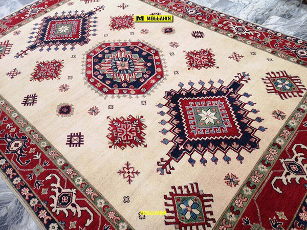 Tappeto Rettangolare Uzbek Kazak 295x213cm Beige E Arancione Tappeto Geometrico Orientale Originale Casa e cucina/Tessili per la casa/Tappeti e tappetini/Tappeti Mollaian Tappeti - Lecce, Commerciovirtuoso.it