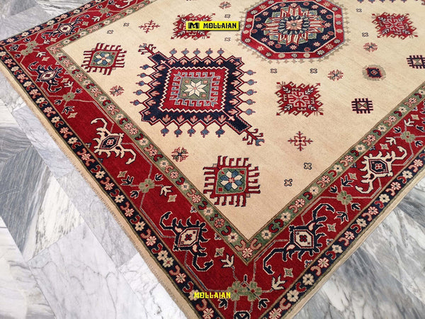 Tappeto Rettangolare Uzbek Kazak 295x213cm Beige E Arancione Tappeto Geometrico Orientale Originale Casa e cucina/Tessili per la casa/Tappeti e tappetini/Tappeti Mollaian Tappeti - Lecce, Commerciovirtuoso.it