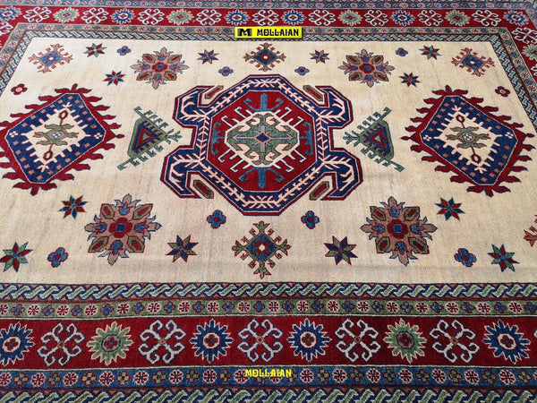 Tappeto Rettangolare Uzbek Kazak 296x204cm Beige Arancione E Verde Tappeto Geometrico Orientale Originale Casa e cucina/Tessili per la casa/Tappeti e tappetini/Tappeti Mollaian Tappeti - Lecce, Commerciovirtuoso.it