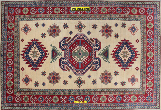 Tappeto Rettangolare Uzbek Kazak 296x204cm Beige Arancione E Verde Tappeto Geometrico Orientale Originale Casa e cucina/Tessili per la casa/Tappeti e tappetini/Tappeti Mollaian Tappeti - Lecce, Commerciovirtuoso.it