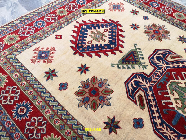 Tappeto Rettangolare Uzbek Kazak 296x204cm Beige Arancione E Verde Tappeto Geometrico Orientale Originale Casa e cucina/Tessili per la casa/Tappeti e tappetini/Tappeti Mollaian Tappeti - Lecce, Commerciovirtuoso.it