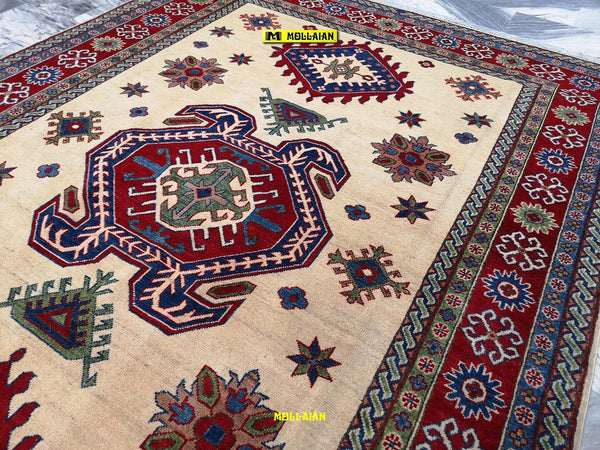Tappeto Rettangolare Uzbek Kazak 296x204cm Beige Arancione E Verde Tappeto Geometrico Orientale Originale Casa e cucina/Tessili per la casa/Tappeti e tappetini/Tappeti Mollaian Tappeti - Lecce, Commerciovirtuoso.it