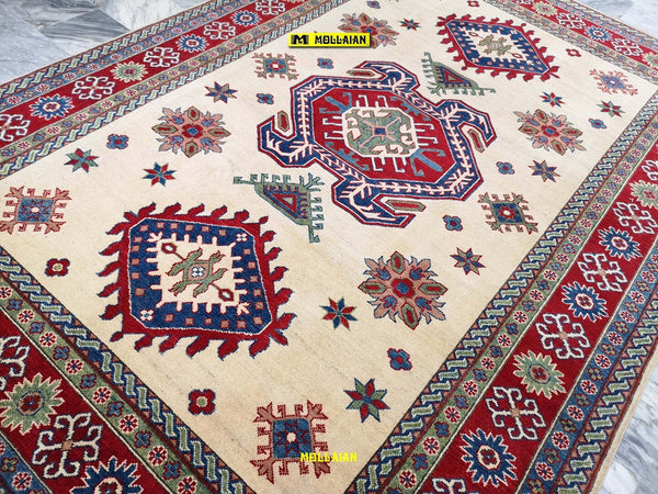 Tappeto Rettangolare Uzbek Kazak 296x204cm Beige Arancione E Verde Tappeto Geometrico Orientale Originale Casa e cucina/Tessili per la casa/Tappeti e tappetini/Tappeti Mollaian Tappeti - Lecce, Commerciovirtuoso.it