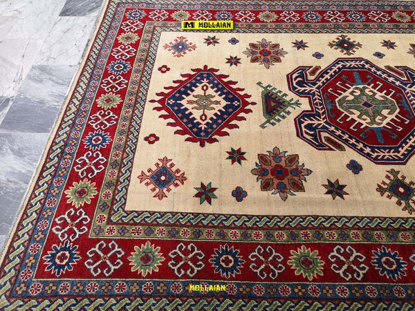 Tappeto Rettangolare Uzbek Kazak 296x204cm Beige Arancione E Verde Tappeto Geometrico Orientale Originale Casa e cucina/Tessili per la casa/Tappeti e tappetini/Tappeti Mollaian Tappeti - Lecce, Commerciovirtuoso.it