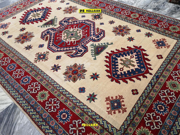 Tappeto Rettangolare Uzbek Kazak 296x204cm Beige Arancione E Verde Tappeto Geometrico Orientale Originale Casa e cucina/Tessili per la casa/Tappeti e tappetini/Tappeti Mollaian Tappeti - Lecce, Commerciovirtuoso.it