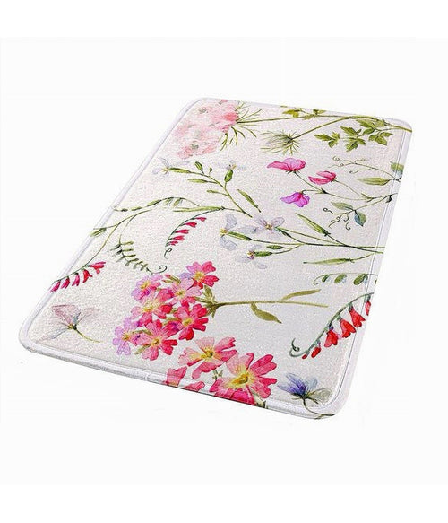 Tappeto Tappetino Antiscivolo Tessuto Bagno Arredo 40x60cm Bianco Con Fiori 69915