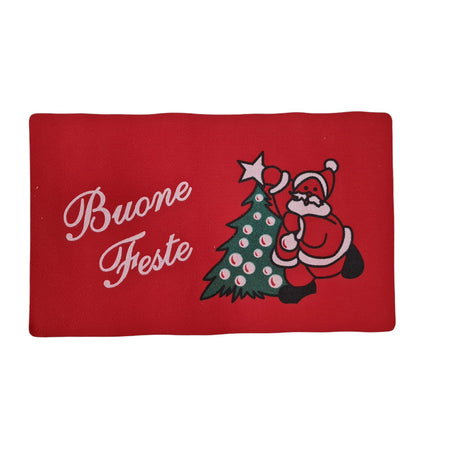 Tappeto natalizio fuori porta con Babbo e albero colore rosso da 65x39 cm