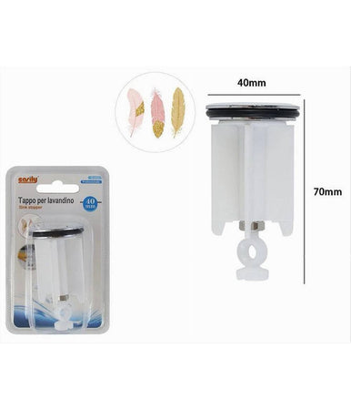 Tappo Lavandino Bagno Lavabo Bidet Universale 40mm Con Motivo Piume Bianco 87274