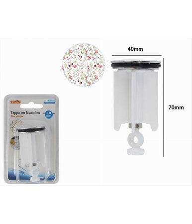 Tappo Per Lavandino Bagno Lavabo Bidet Universale 40 Mm Con Motivo Fiori 87272