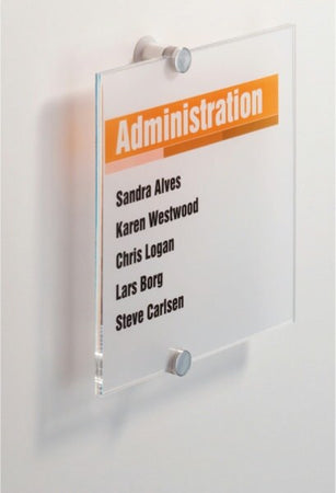 Targa per porte-pareti Crystal Sign - 21x21 cm - Durable Cancelleria e prodotti per ufficio/Archivio ufficio e accessori per scrivania/Lavagne e bacheche/Bacheche messaggi e insegne Eurocartuccia - Pavullo, Commerciovirtuoso.it