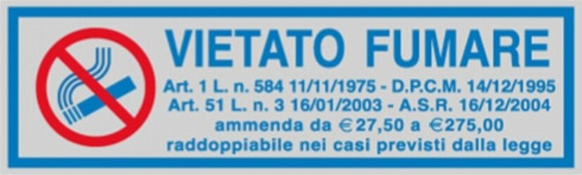 Targhetta adesiva - VIETATO FUMARE (con normativa) - 165x50 mm - Cartelli Segnalatori [multipack] 10 pezzi Fai da te/Ferramenta/Numeri civici targhe e cartelli/Targhe per il nome Eurocartuccia - Pavullo, Commerciovirtuoso.it