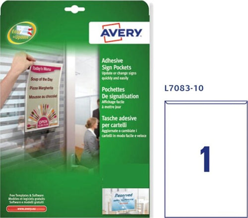 Tasche adesive L7083 - 21x29 7 cm - permanente - A4 - trasparente - Avery - conf. 10 pezzi Cancelleria e prodotti per ufficio/Archivio ufficio e accessori per scrivania/Etichette divisori per schedario e timbri/Etichette ed etichette adesive/Etichette per stampanti Eurocartuccia - Pavullo, Commerciovirtuoso.it