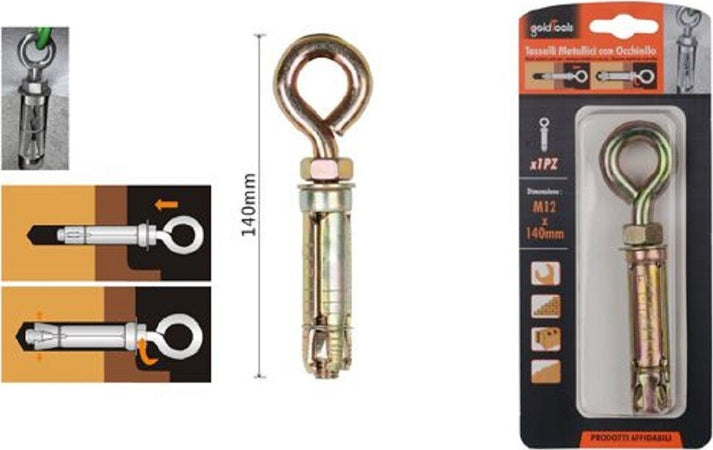Tassello Tasselli Metallici Occhiello Bulloni M12x140mm Accessori Minuteria 91051 Fai da te/Ferramenta/Chiodi viti ed elementi di fissaggio/Tasselli/Tasselli a T Trade Shop italia - Napoli, Commerciovirtuoso.it