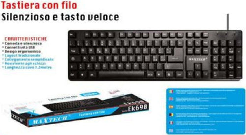 Tastiera Con Filo Pc Computer Usb Silenzioso Design Ergomonico Maxtech Ek-690m Informatica e Videogiochi > Accessori PC > Mouse e Tastiere PC Trade Shop italia - Napoli, Commerciovirtuoso.it