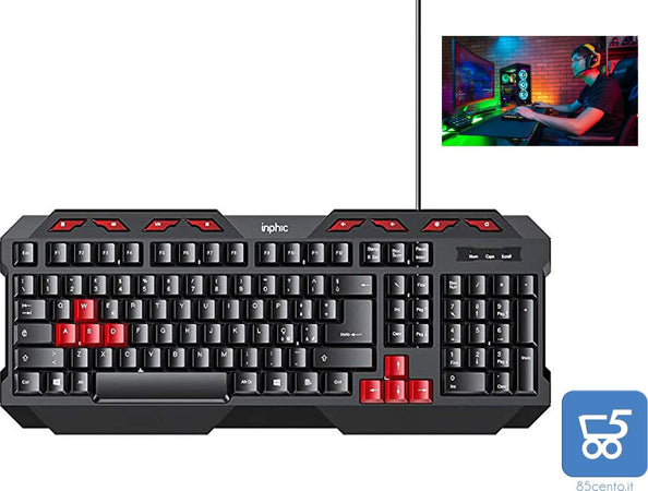 Tastiera Gaming Inphic V610 USB 112 Tasti QWERTY Italiano Anti-Ghosting Plug & Play da gioco