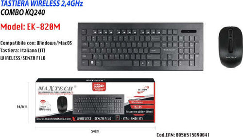 Tastiera-Mouse-Wifi-Wireless-Impermeabile-2.4ghz-Computer-Laptop-Pc-Maxtech-Ek-820m