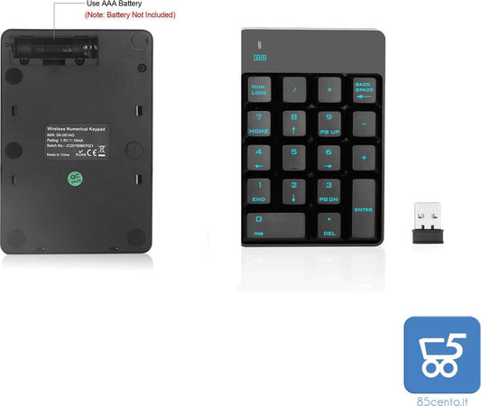 Tastiera numerica Wireless Tastierino numerico Portatile 18 Tasti con Mini Ricevitore USB 2.4G per Notebook Laptop, Desktop, Surface PRO, PC - Nero
