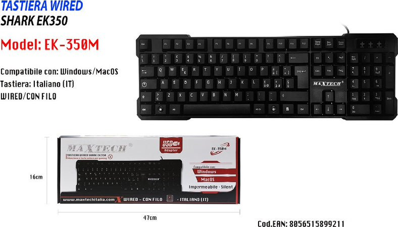 Tastiera Per Pc Computer Usb Con Cavo Impermeabile Windows Maxtech Ek-350m Informatica e Videogiochi > Accessori PC > Mouse e Tastiere PC Trade Shop italia - Napoli, Commerciovirtuoso.it