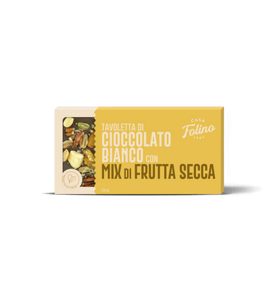 Tavoletta di Cioccolato Bianco con mix di Frutta Secca 120gr
