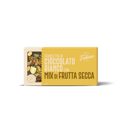 Tavoletta di Cioccolato Bianco con mix di Frutta Secca 120gr