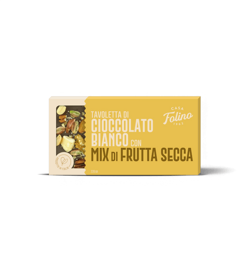 Tavoletta di Cioccolato Bianco con mix di Frutta Secca 120gr