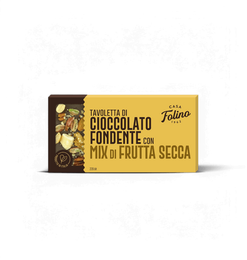 Tavoletta di Cioccolato Fondente con mix di frutta secca 120gr