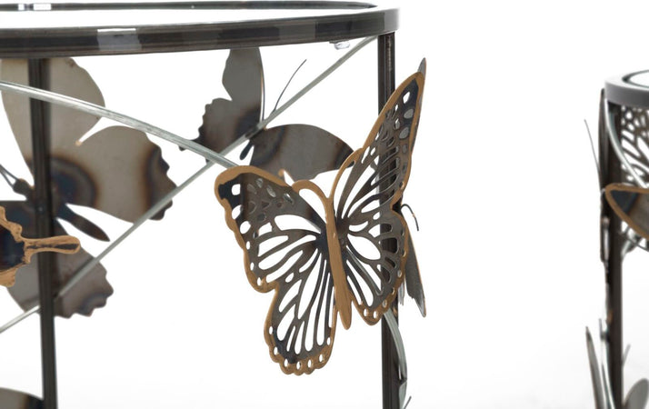 Tavolinetti-coppia-in-metallo-con-farfalle-ripiano-in-vetro-per-interni-set-da-2