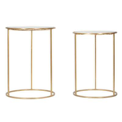 Tavolinetti coppia in metallo color oro ripiano in vetro con farfalle per interni set da 2