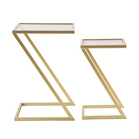 Tavolinetti coppia struttura in metallo color oro ripiano in vetro per interni set da 2