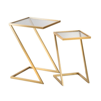 Tavolinetti coppia struttura in metallo color oro ripiano in vetro per interni set da 2